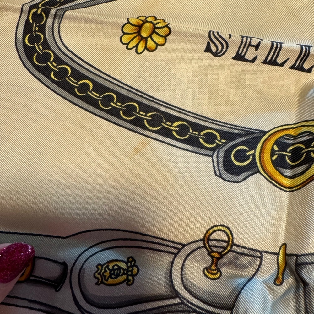 Celine Vintage 100% Silk Scarf Red Cream Gold - Picture 5 of 9